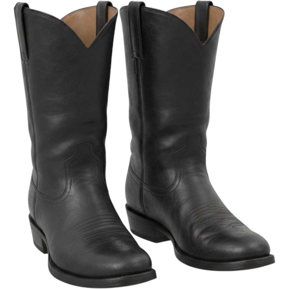 Rio Grande Boots Mens Size 9.5 Black Leather Western Cowboy Mid Calf Pull On